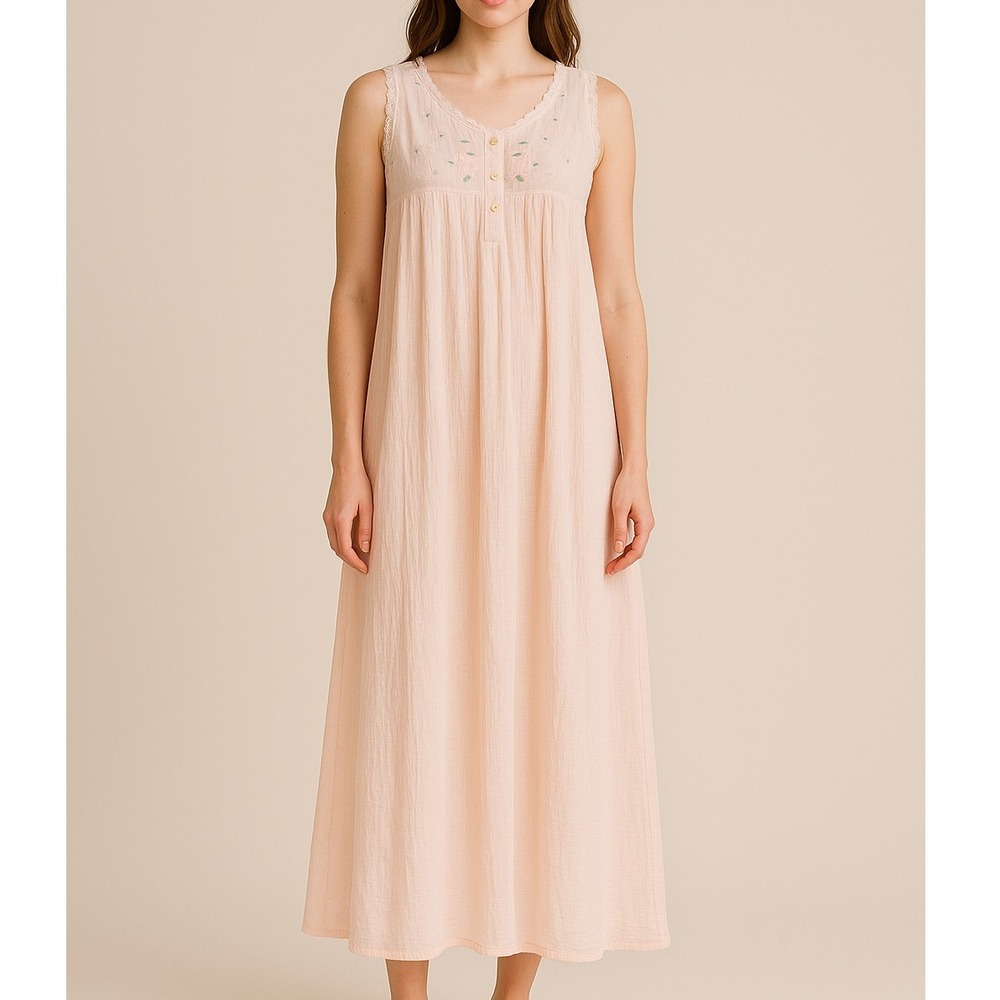 Vintage.‎ Character Vintage Nightgown Small Embroidered Cotton Sleeveless Lace